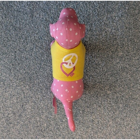 Victoria's Secret Pink Spotted Dog 7” Plush Peace Heart Yellow Shirt 2009 - Picture 4 of 9